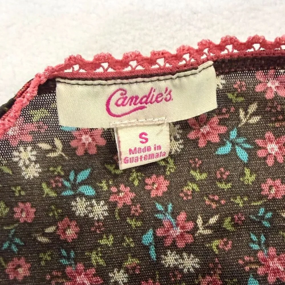 Vintage Y2K Candie's Ditsy Floral Ruched Front Pink Lace Halter Top Size S - Picture 4 of 6